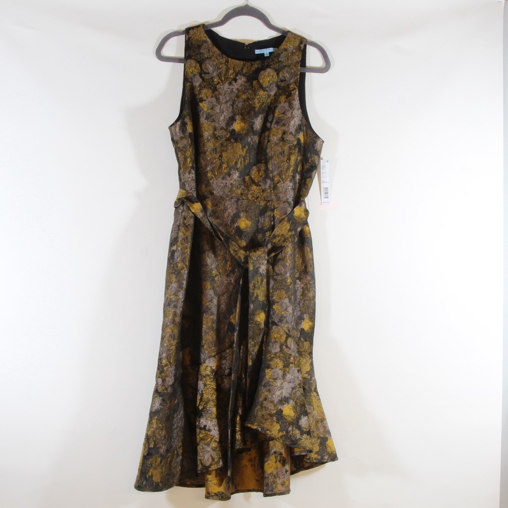Antonio Melani Victoria Midnight Soiree Black Gold Taupe Midi Dress NWT